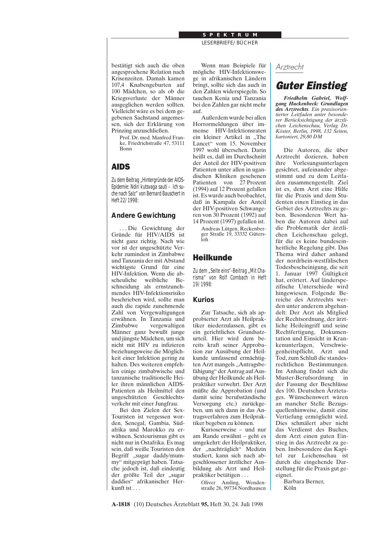 Vorschauseite 1: AIDS: Andere Gewichtung