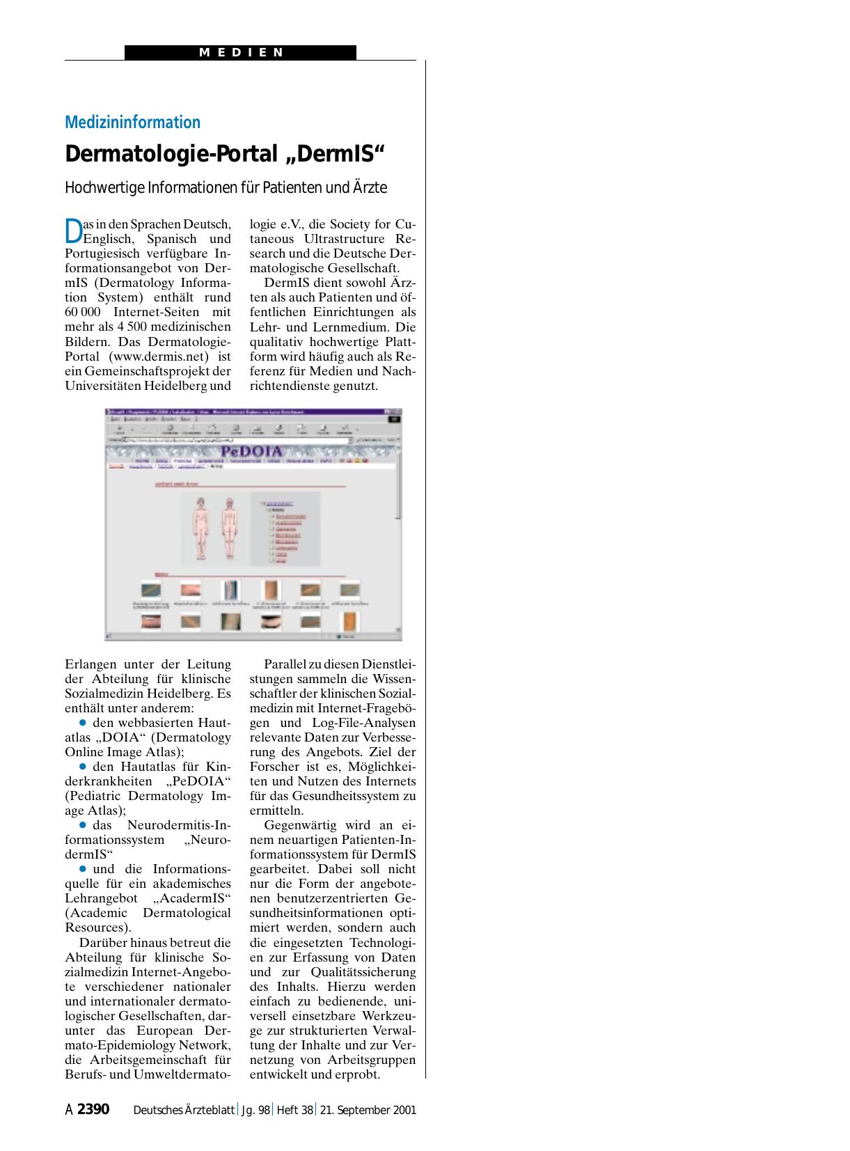 Vorschauseite 1: Medizininformation: Dermatologie-Portal „DermIS“