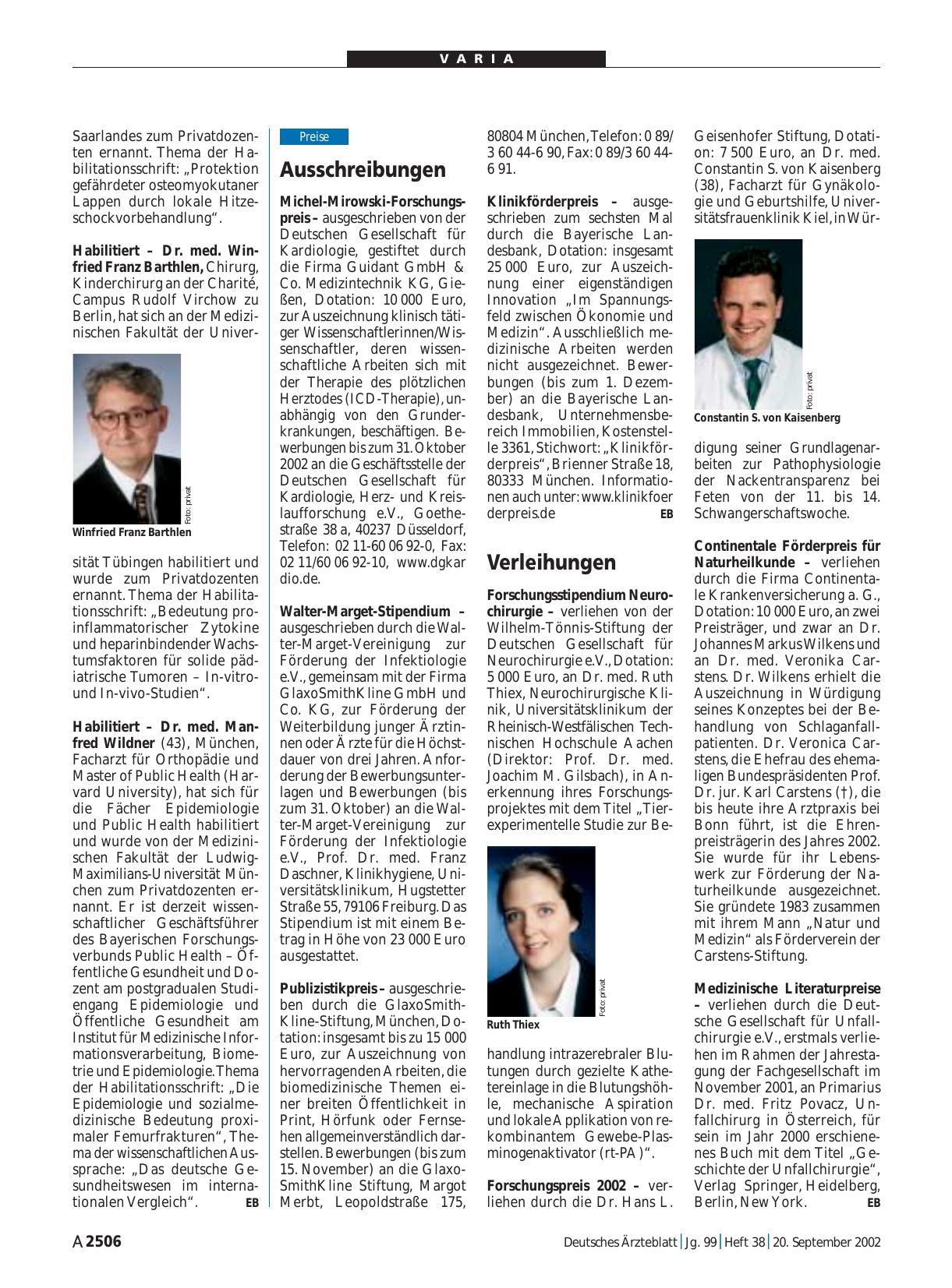 Vorschauseite 1: Verleihungen