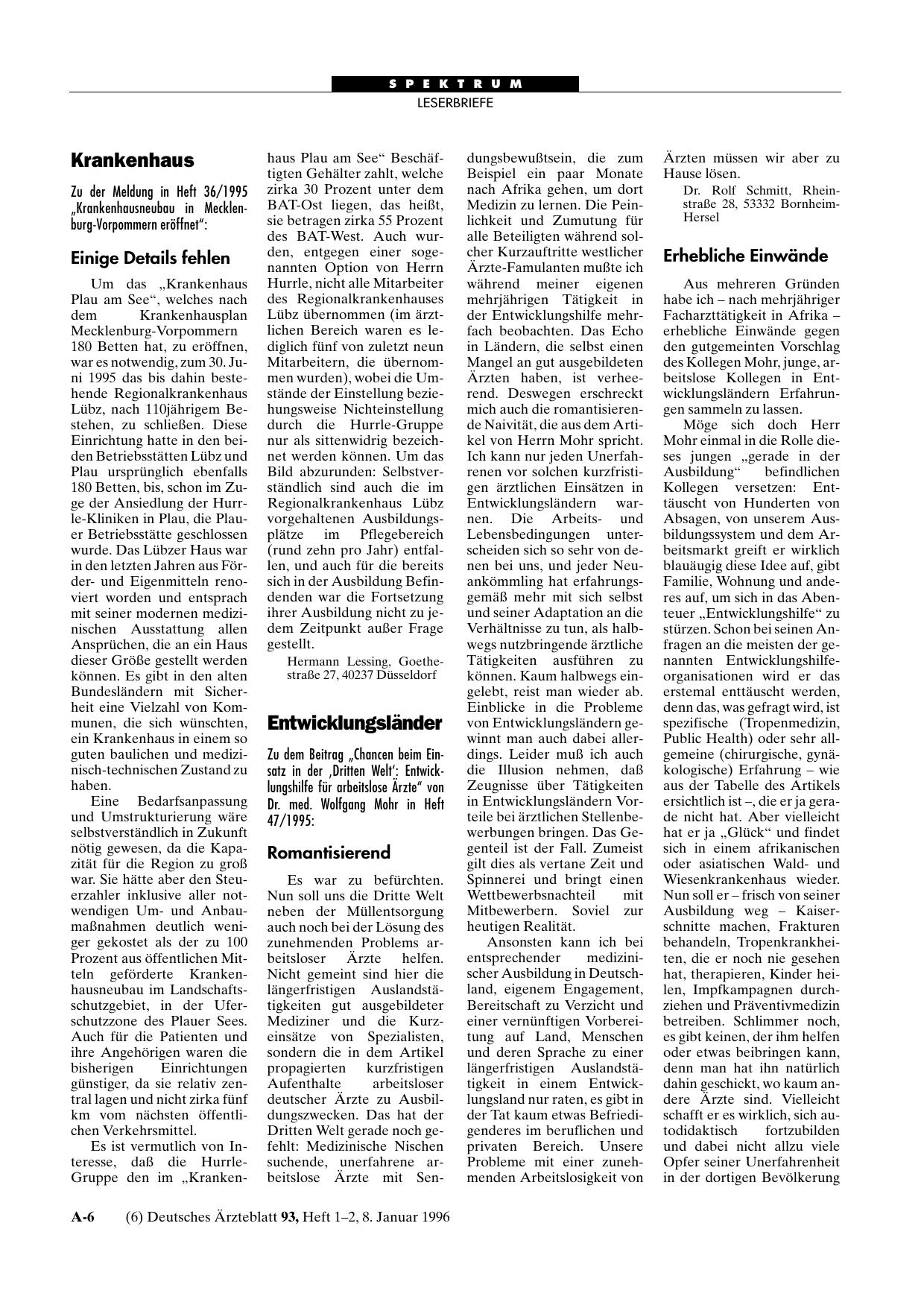 Vorschauseite 1: Entwicklungsländer: Schlußwort
