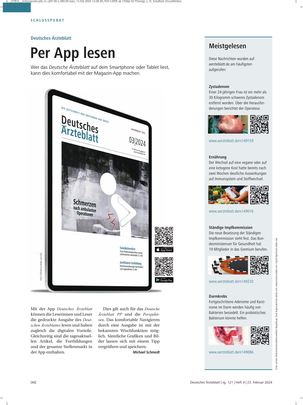 Vorschauseite 1: Deutsches Ärzteblatt: Per App lesen