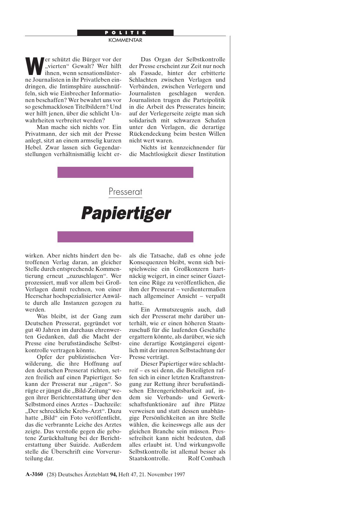 Vorschauseite 1: Presserat: Papiertiger