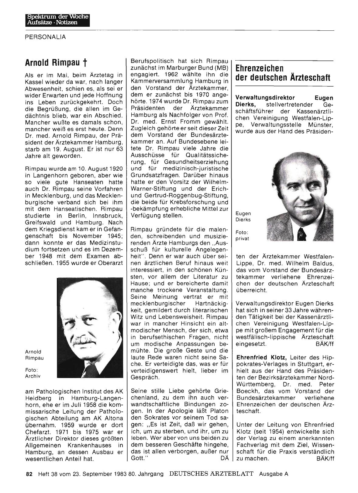 Vorschauseite 1: Arnold Rimpau †