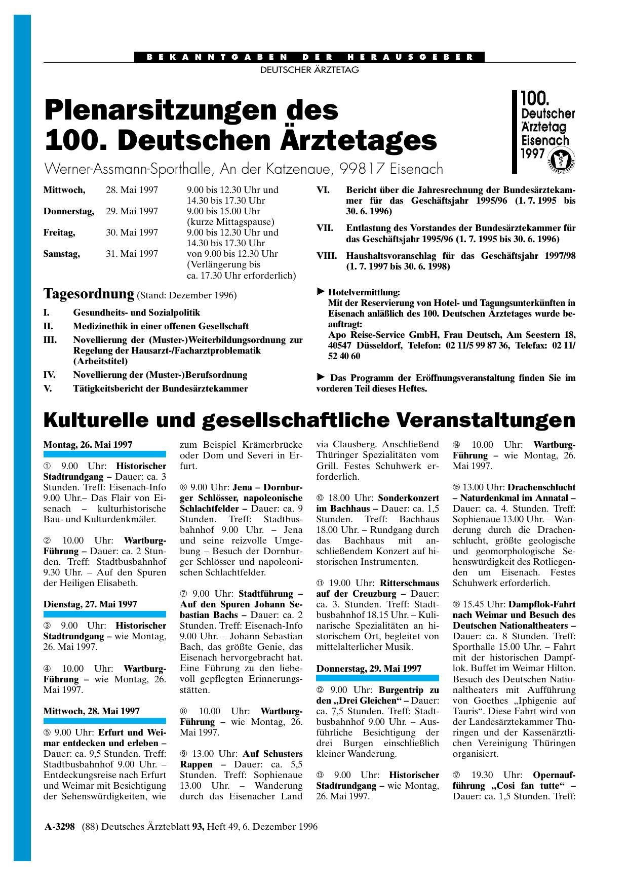 Vorschauseite 1: Plenarsitzungen des 100. Deutschen Ärztetages: Werner-Assmann-Sporthalle, An der Katzenaue, 99817 Eisenach