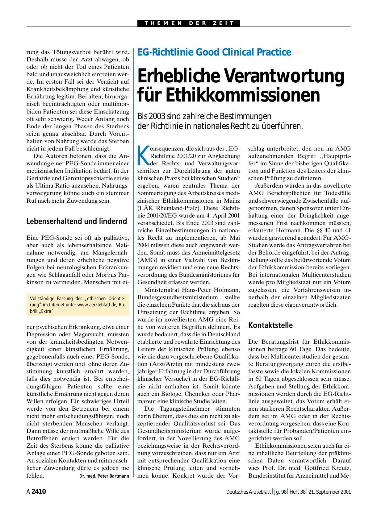 Vorschauseite 1: EG-Richtlinie Good Clinical Practice: Erhebliche Verantwortung für Ethikkommissionen