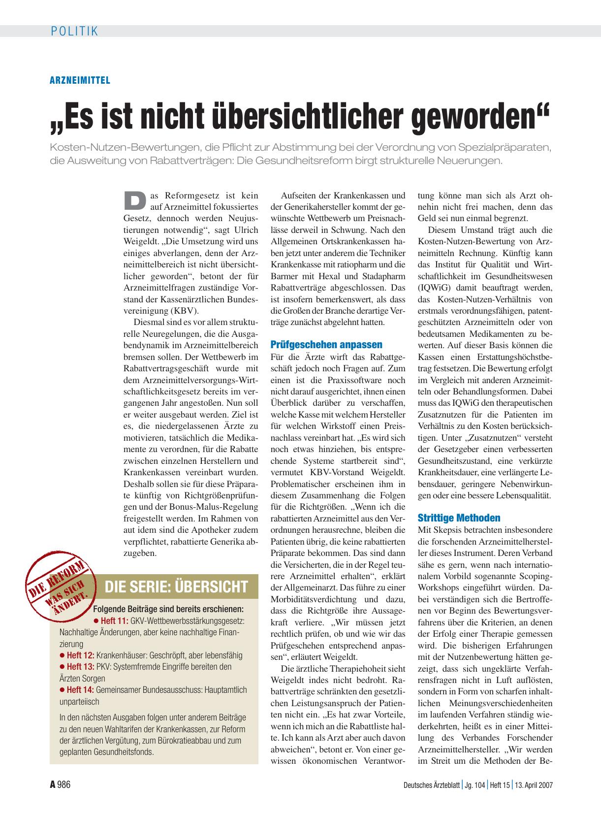 Vorschauseite 1: Arzneimittel: „Es ist nicht übersichtlicher geworden“