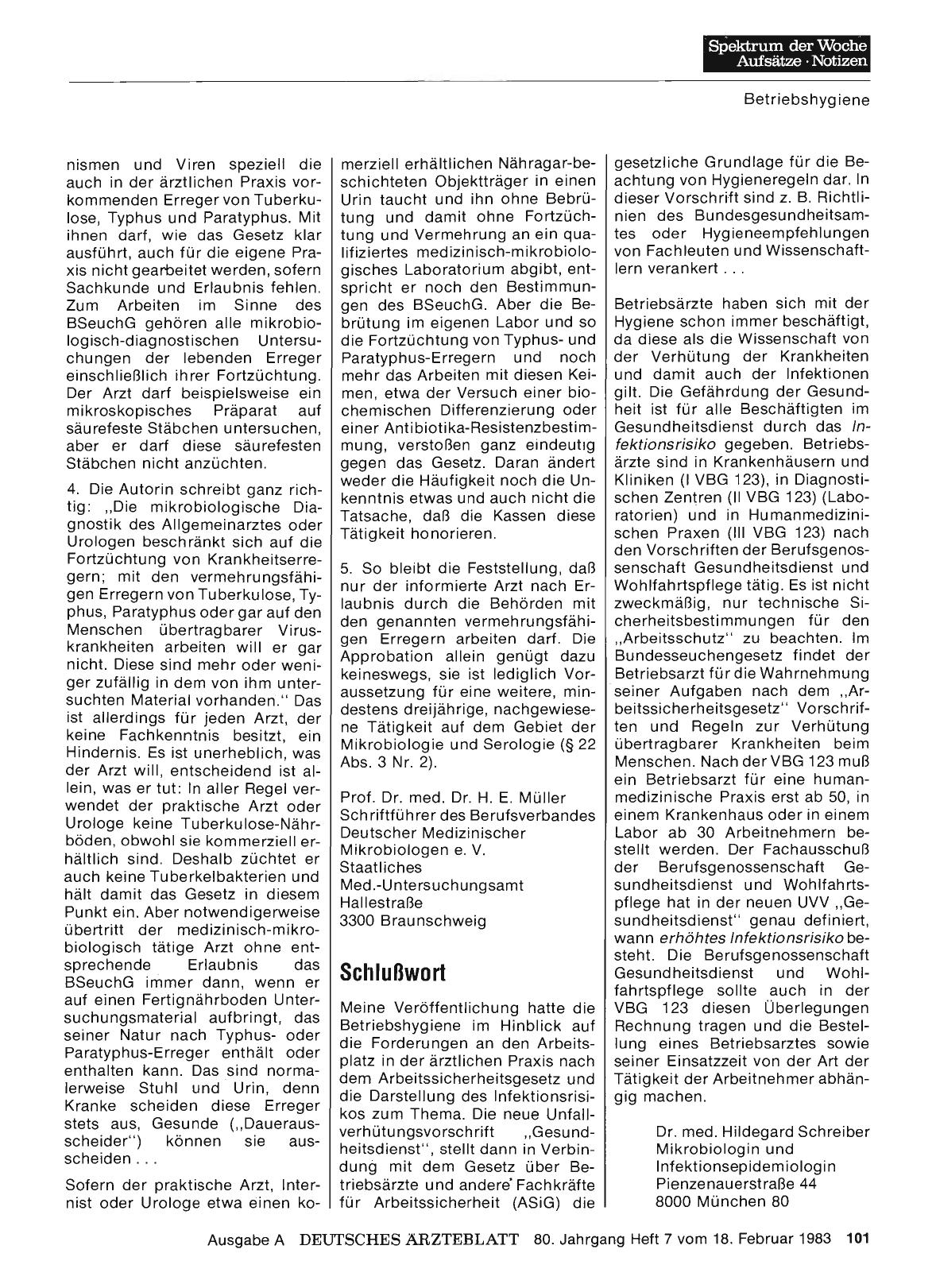 Vorschauseite 1: Betriebshygiene in der ärztlichen Praxis: Schlußwort
