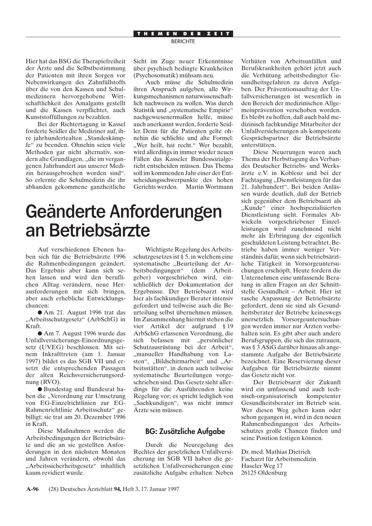 Vorschauseite 1: Geänderte Anforderungen an Betriebsärzte