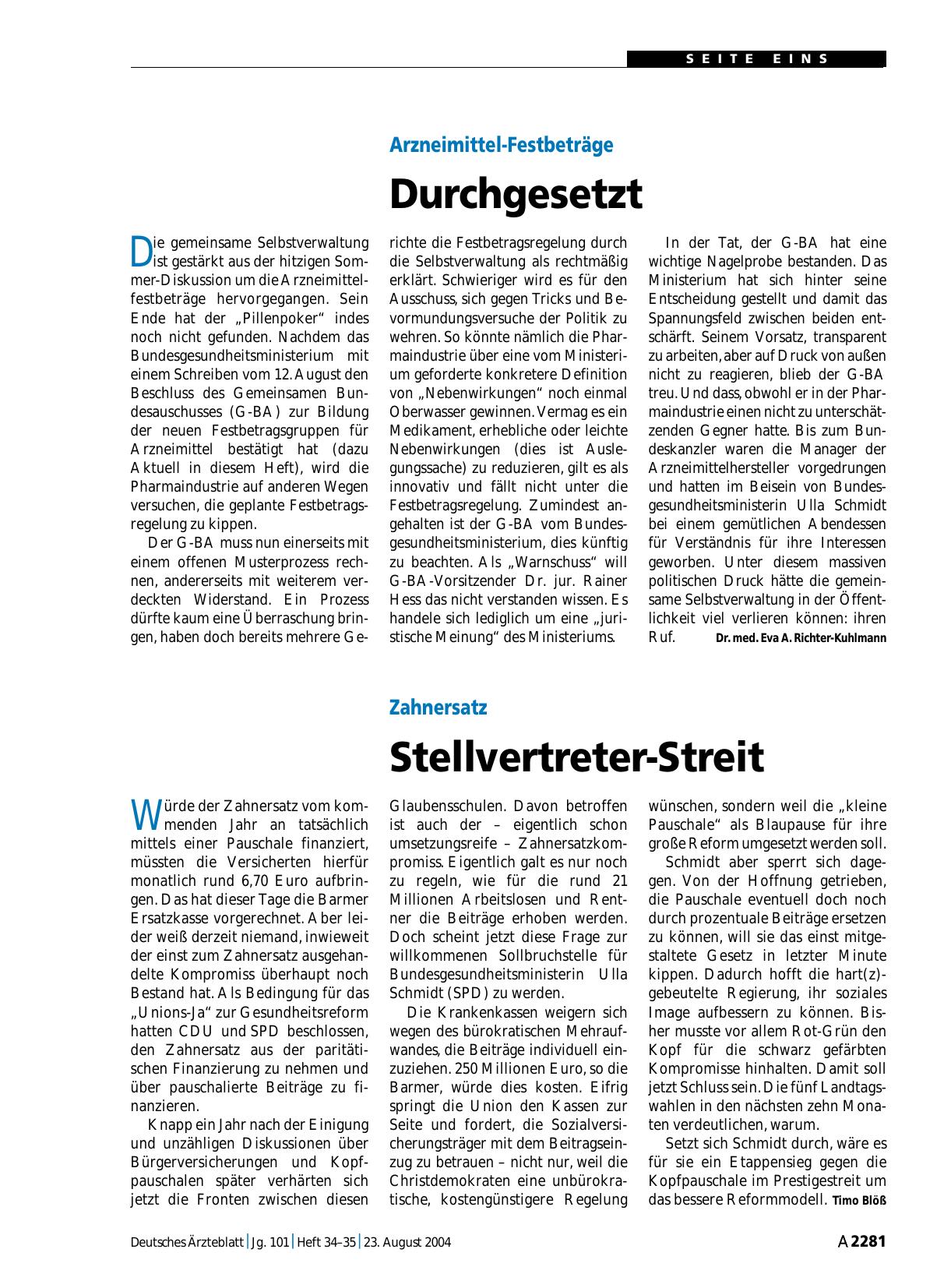 Vorschauseite 1: Arzneimittel-Festbeträge: Durchgesetzt