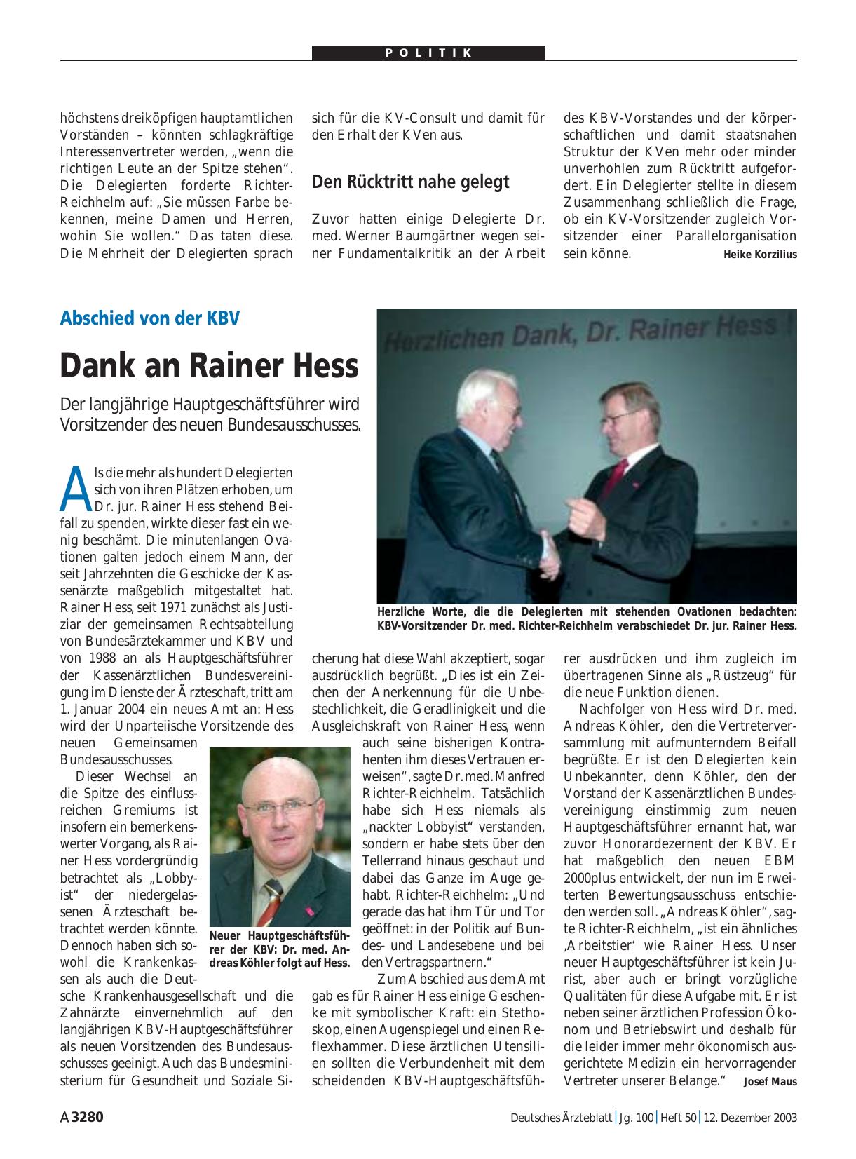 Vorschauseite 1: Abschied von der KBV: Dank an Rainer Hess