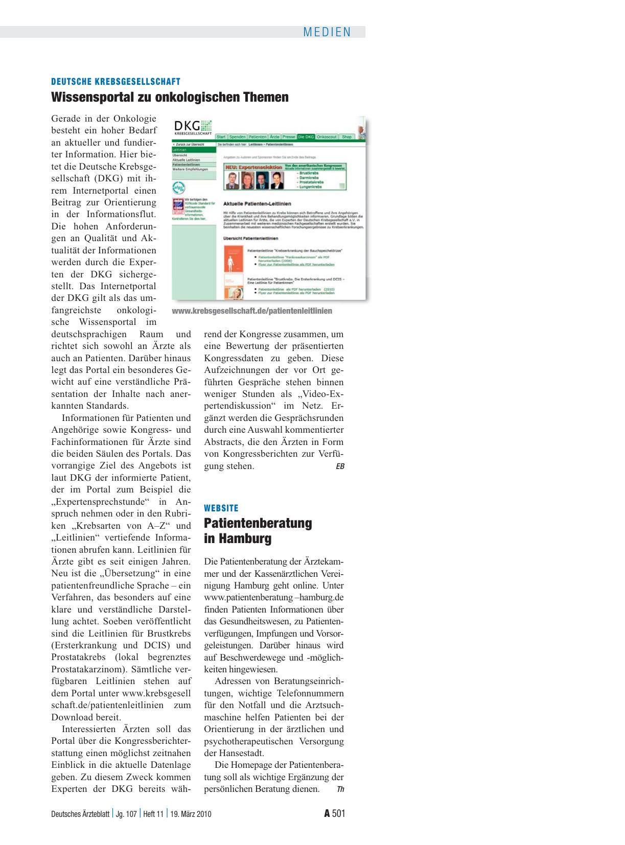 Vorschauseite 1: Website: Patientenberatung in Hamburg