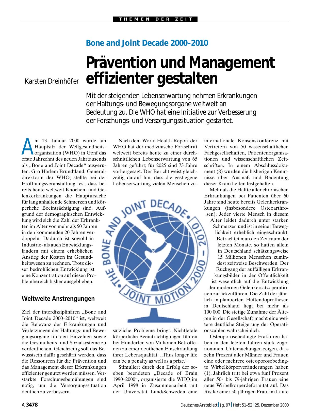 Vorschauseite 1: Bone and Joint Decade 2000 – 2010: Prävention und Management effizienter gestalten