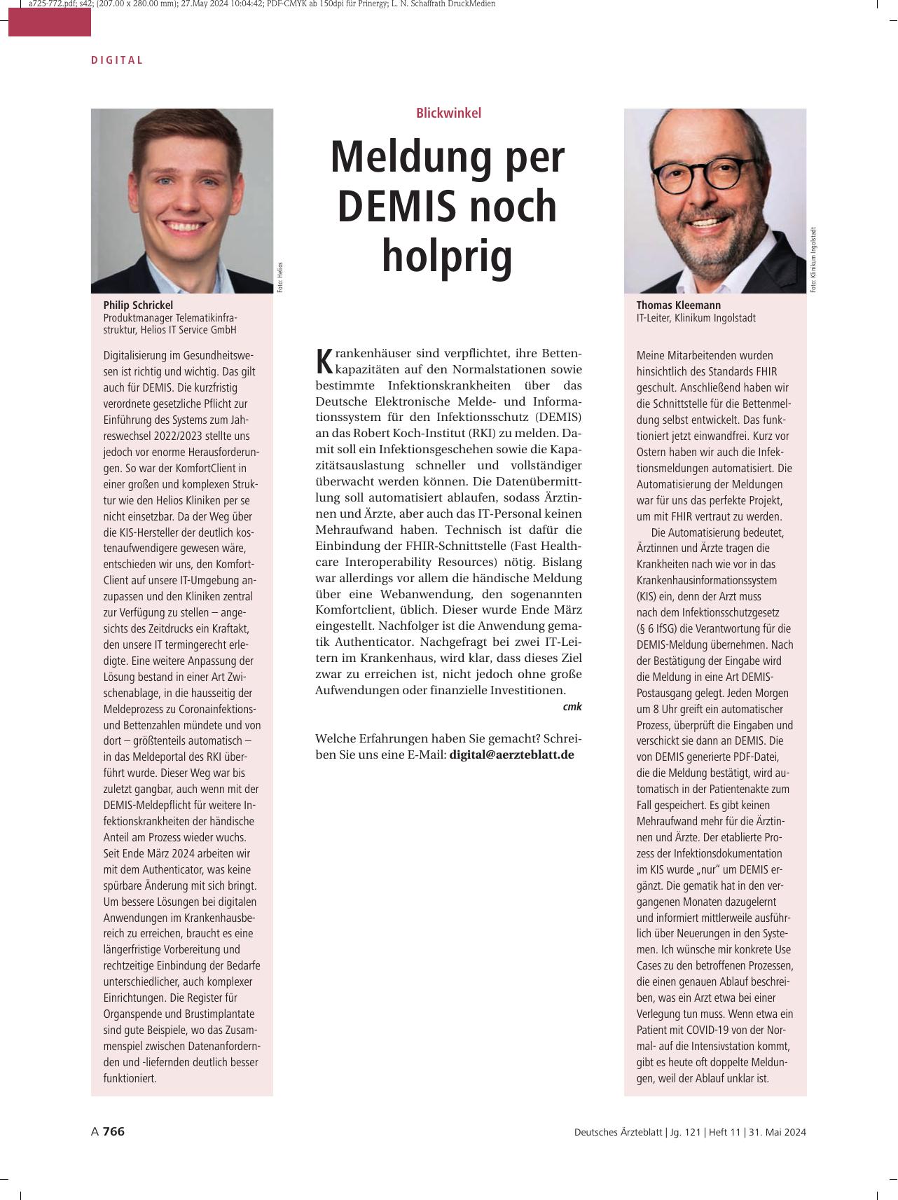 Vorschauseite 1: Blickwinkel: Meldung per DEMIS noch holprig