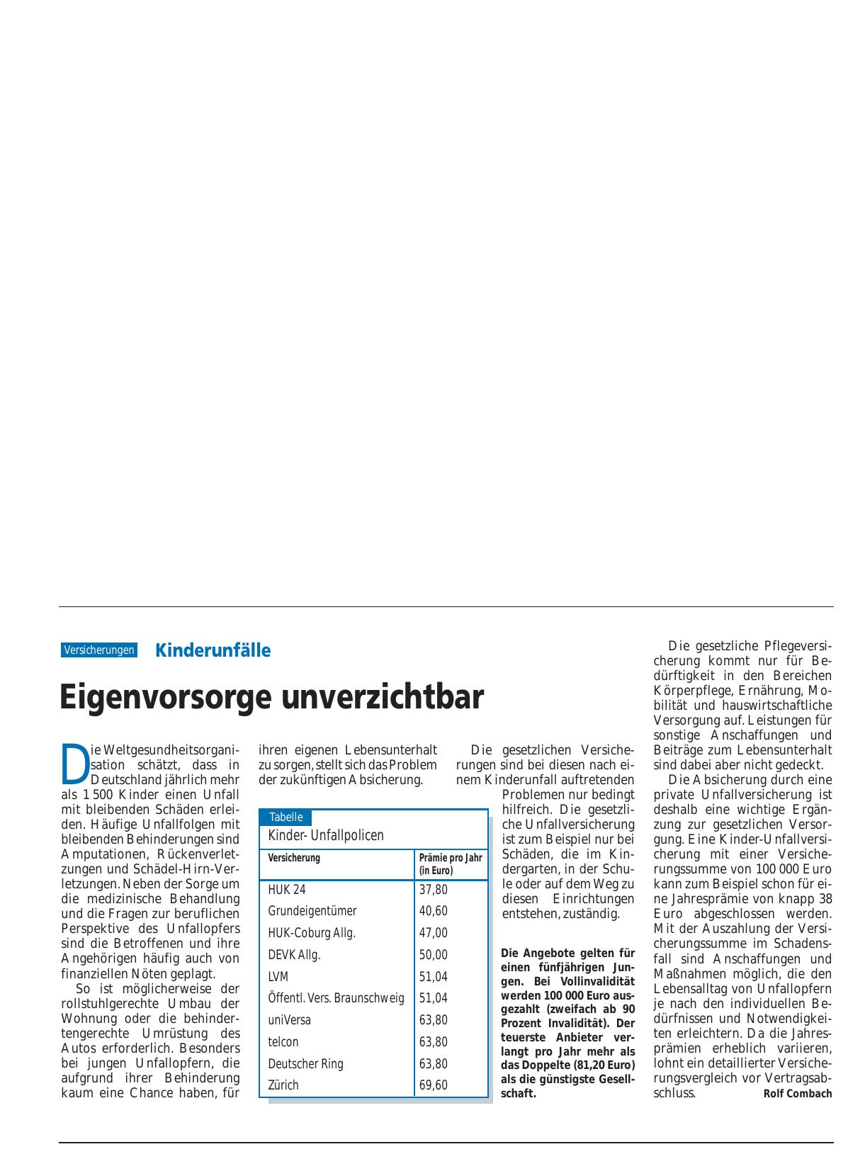 Vorschauseite 1: Kinderunfälle: Eigenvorsorge unverzichtbar