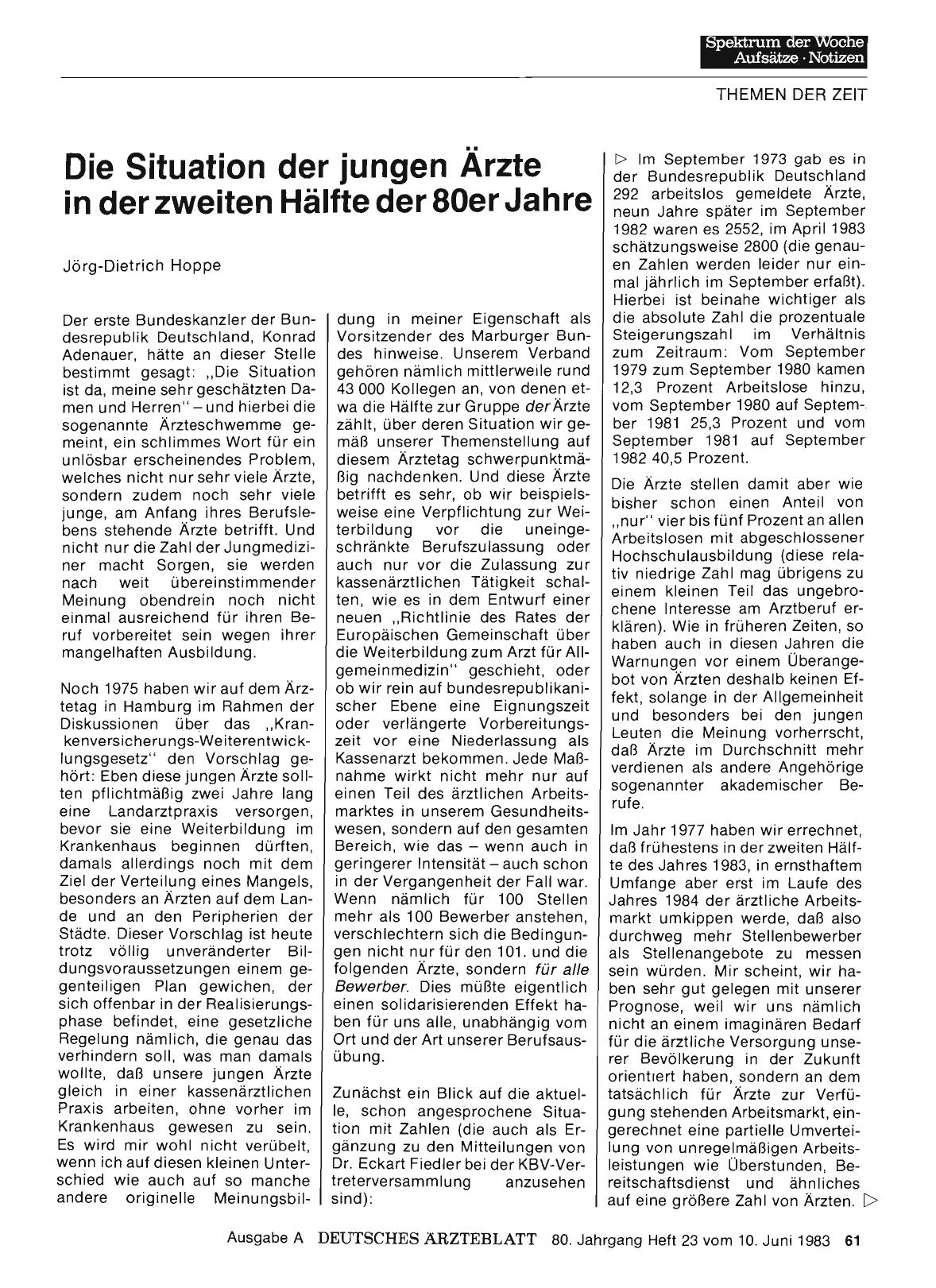Vorschauseite 1: Die Situation der jungen Ärzte in der zweiten Hälfte der 80er Jahre