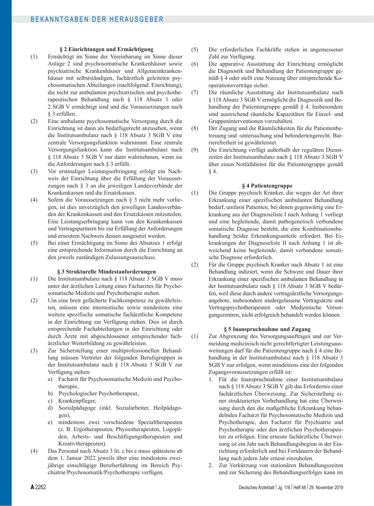 Vorschauseite 2: Änderungsvereinbarung zur Vereinbarung zu den Psychiatrischen Institutsambulanzen gemäß § 118 Absatz 2 SGB V Artikel 1, Artikel 2, Anlage 2: Vereinbarung für Institutsambulanzen g…