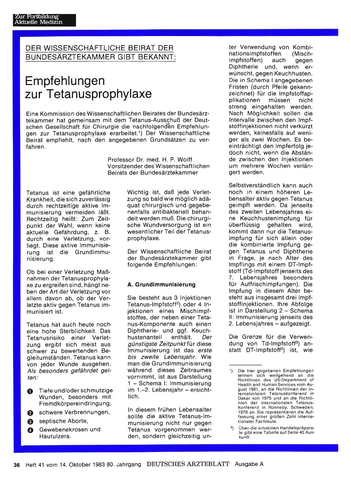 Vorschauseite 1: DER WISSENSCHAFTLICHE BEIRAT DER BUNDESÄRZTEKAMMER GIBT BEKANNT: Empfehlungen zur Tetanusprophylaxe