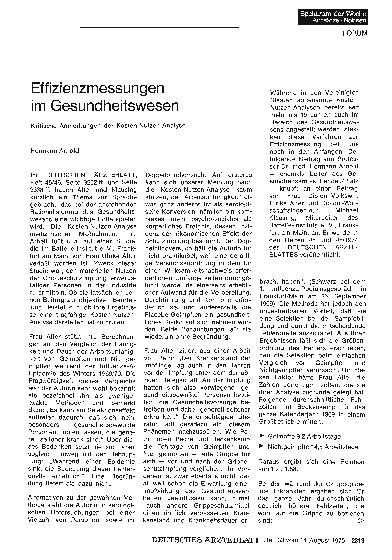 Vorschauseite 1: Effizienzmessungen im Gesundheitswesen: Kritische Anmerkungen der Kosten-Nutzen-Analyse