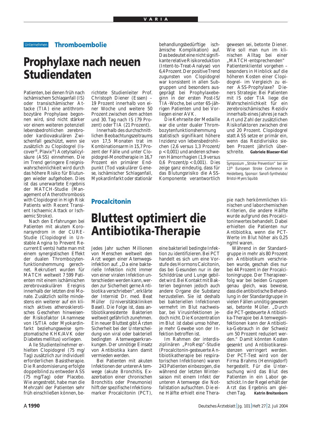 Vorschauseite 1: Thromboembolie: Prophylaxe nach neuen Studiendaten