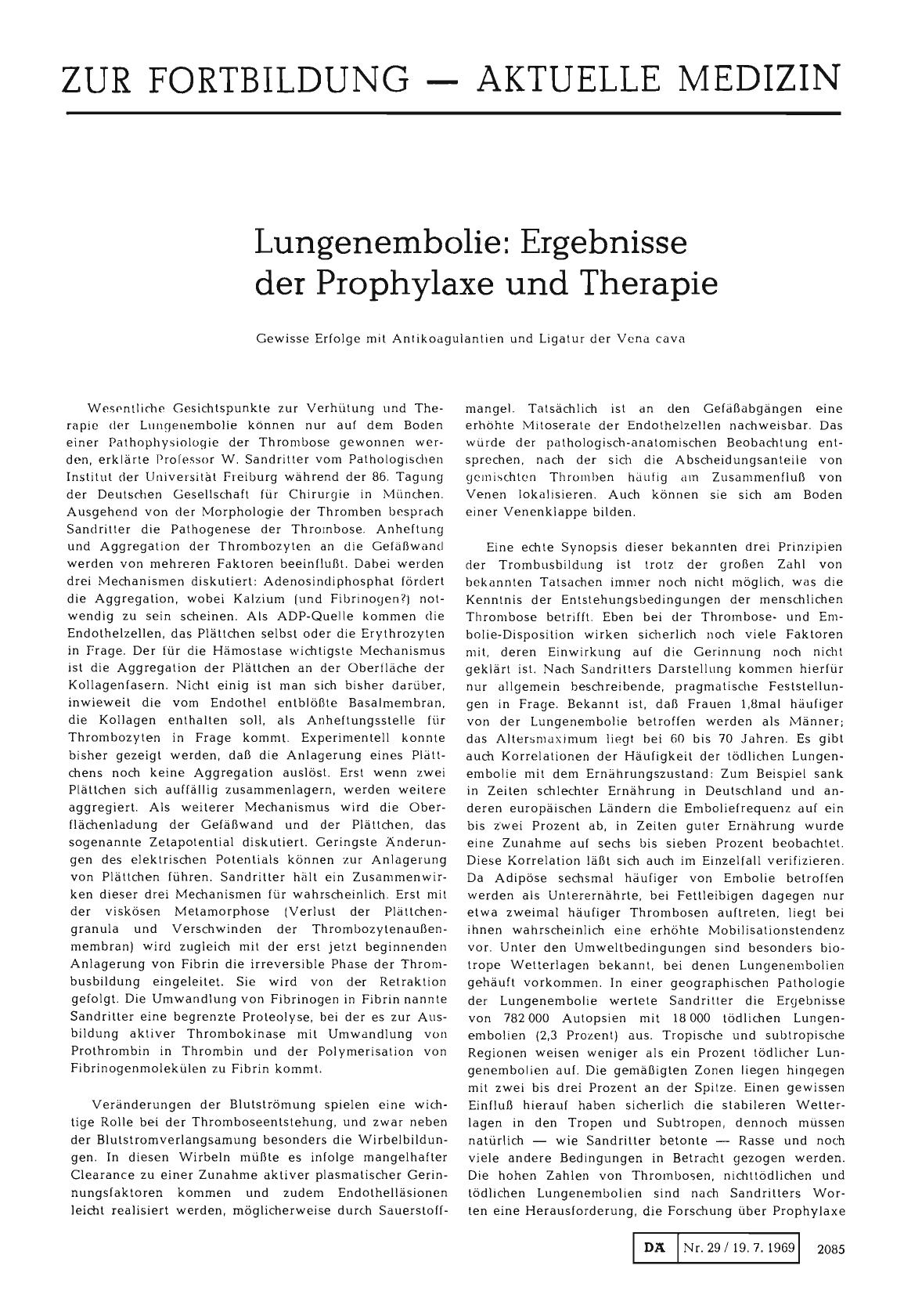 Vorschauseite 1: Lungenembolie: Ergebnisse der Prophylaxe und Therapie