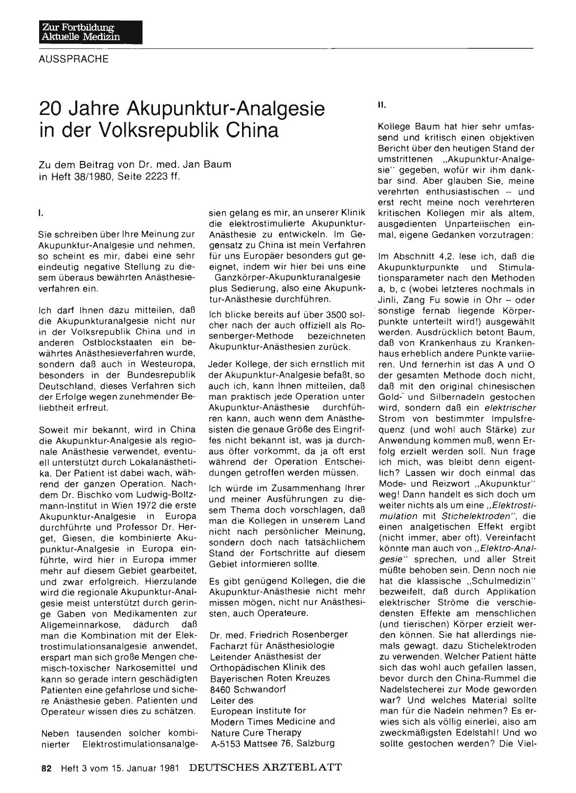 Vorschauseite 1: 20 Jahre Akupunktur-Analgesie in der Volksrepublik China: I.