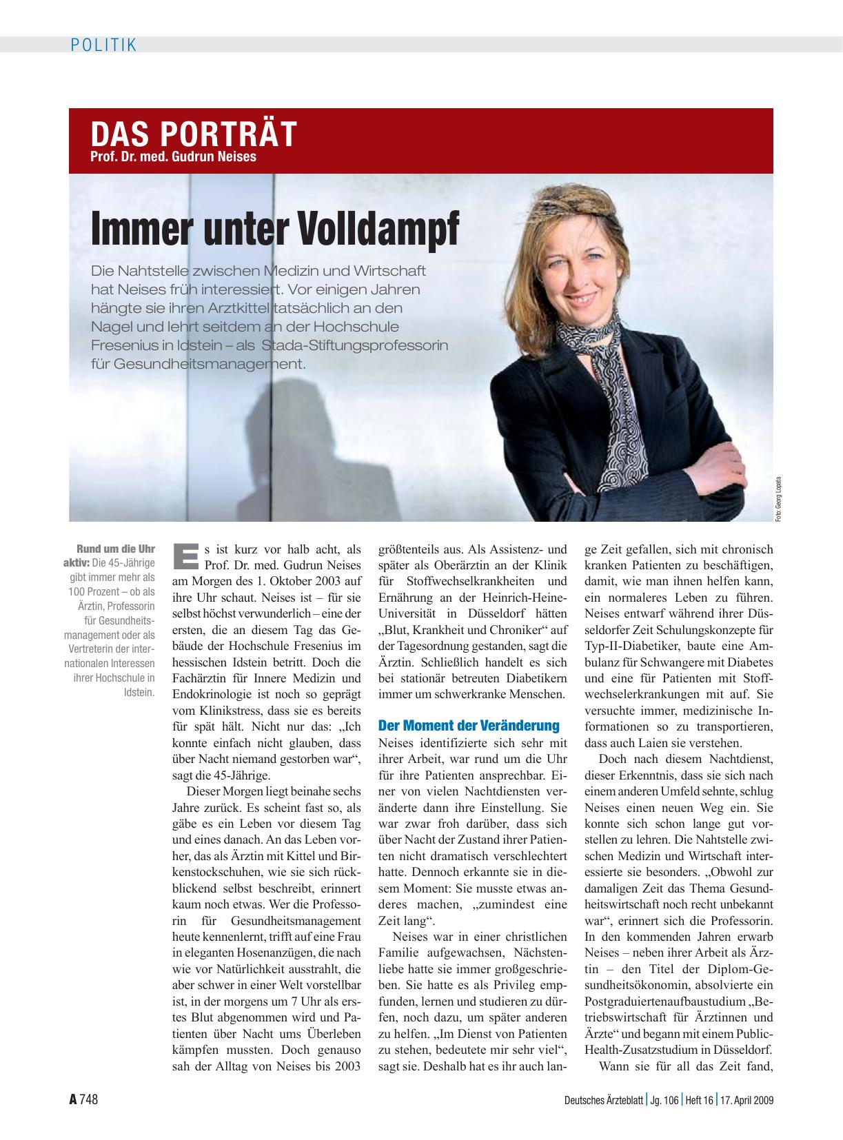 Vorschauseite 1: Prof. Dr. med. Gudrun Neises: Immer unter Volldampf