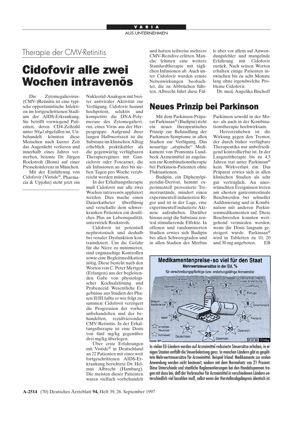 Vorschauseite 1: Therapie der CMV-Retinitis: Cidofovir alle zwei Wochen intravenös