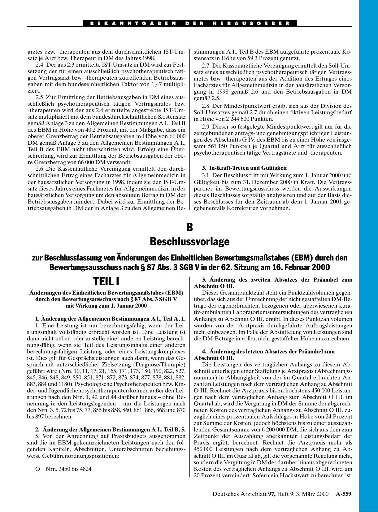 Vorschauseite 1: B Beschlussvorlage zur Beschlussfassung von Änderungen des Einheitlichen Bewertungsmaßstabes (EBM) durch den Bewertungsausschuss nach § 87 Abs. 3 SGB V in der 62. Sitzung am 16. F…