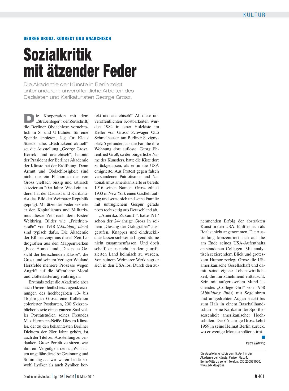 Vorschauseite 1: George Grosz. Korrekt und anarchisch: Sozialkritik mit ätzender Feder