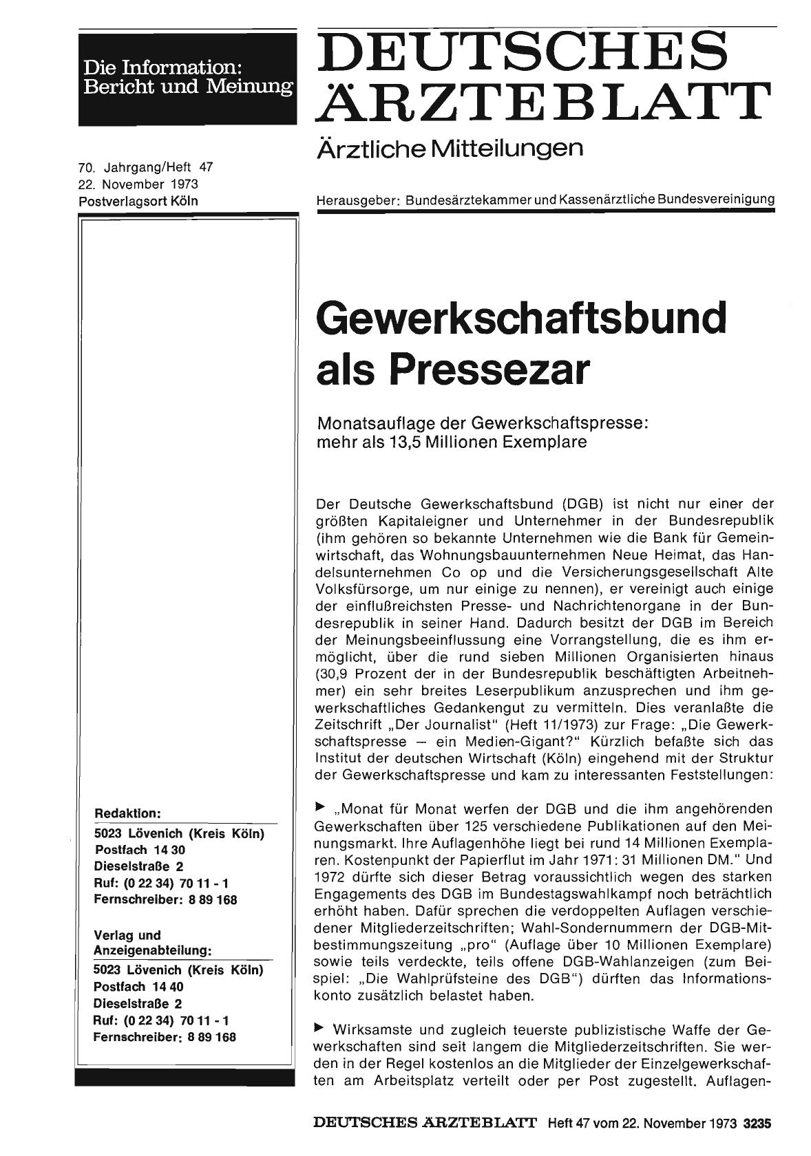 Vorschauseite 1: Gewerkschaftsbund als Pressezar