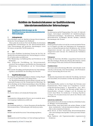 Vorschauseite 1: Bekanntmachungen: Richtlinie der Bundesärztekammer zur Qualitätssicherung laboratoriumsmedizinischer Untersuchungen