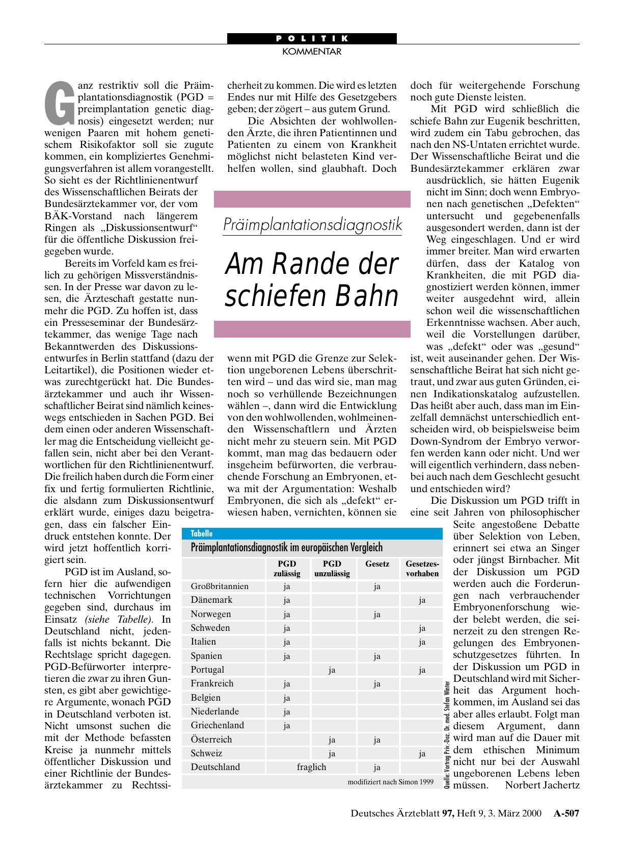 Vorschauseite 1: Präimplantationsdiagnostik: Am Rande der schiefen Bahn