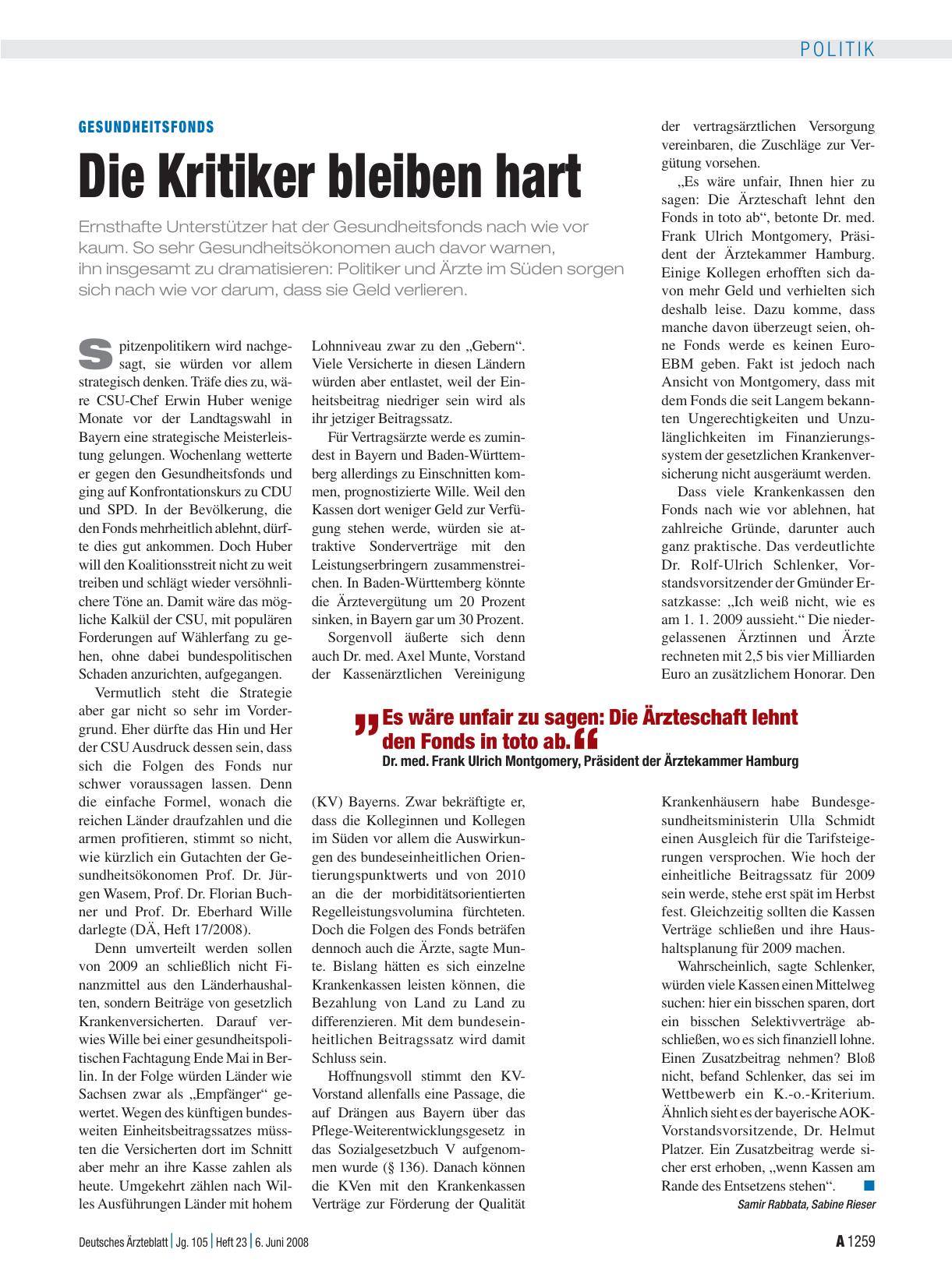 Vorschauseite 1: Gesundheitsfonds: Die Kritiker bleiben hart