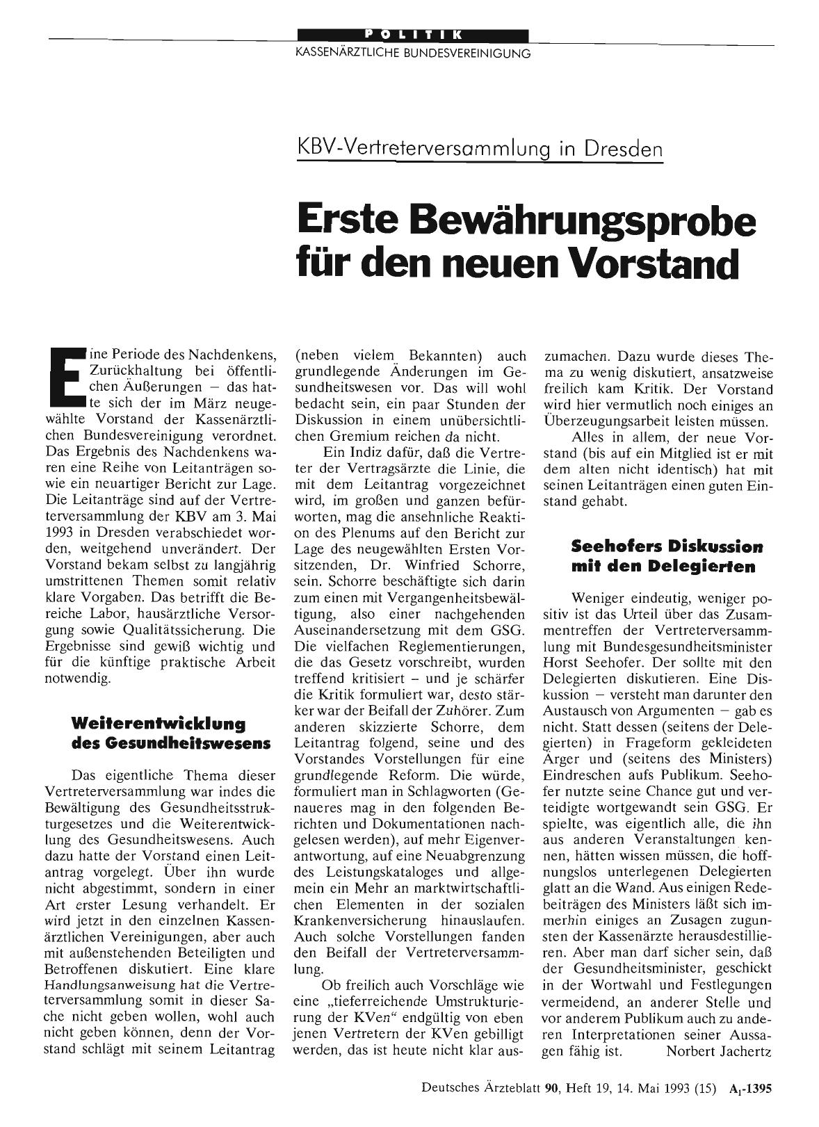 Vorschauseite 1: KBV-Vertreterversammlung in Dresden: Erste Bewährungsprobe für den neuen Vorstand