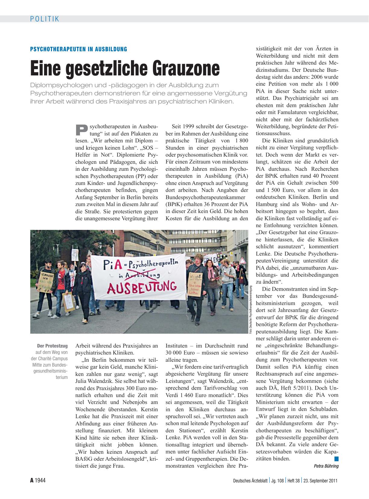 Vorschauseite 1: Psychotherapeuten in Ausbildung: Eine gesetzliche Grauzone