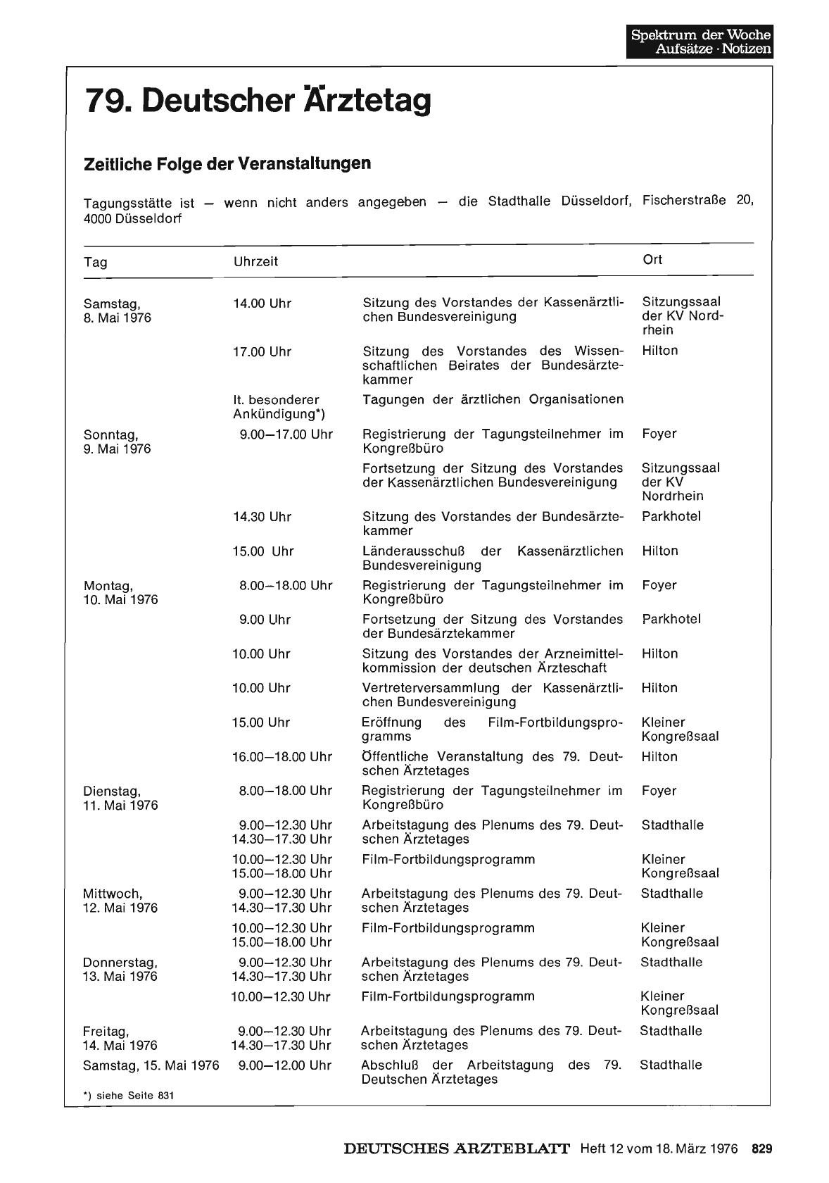 Vorschauseite 1: 79. Deutscher Ärztetag: Zeitliche Folge der Veranstaltungen