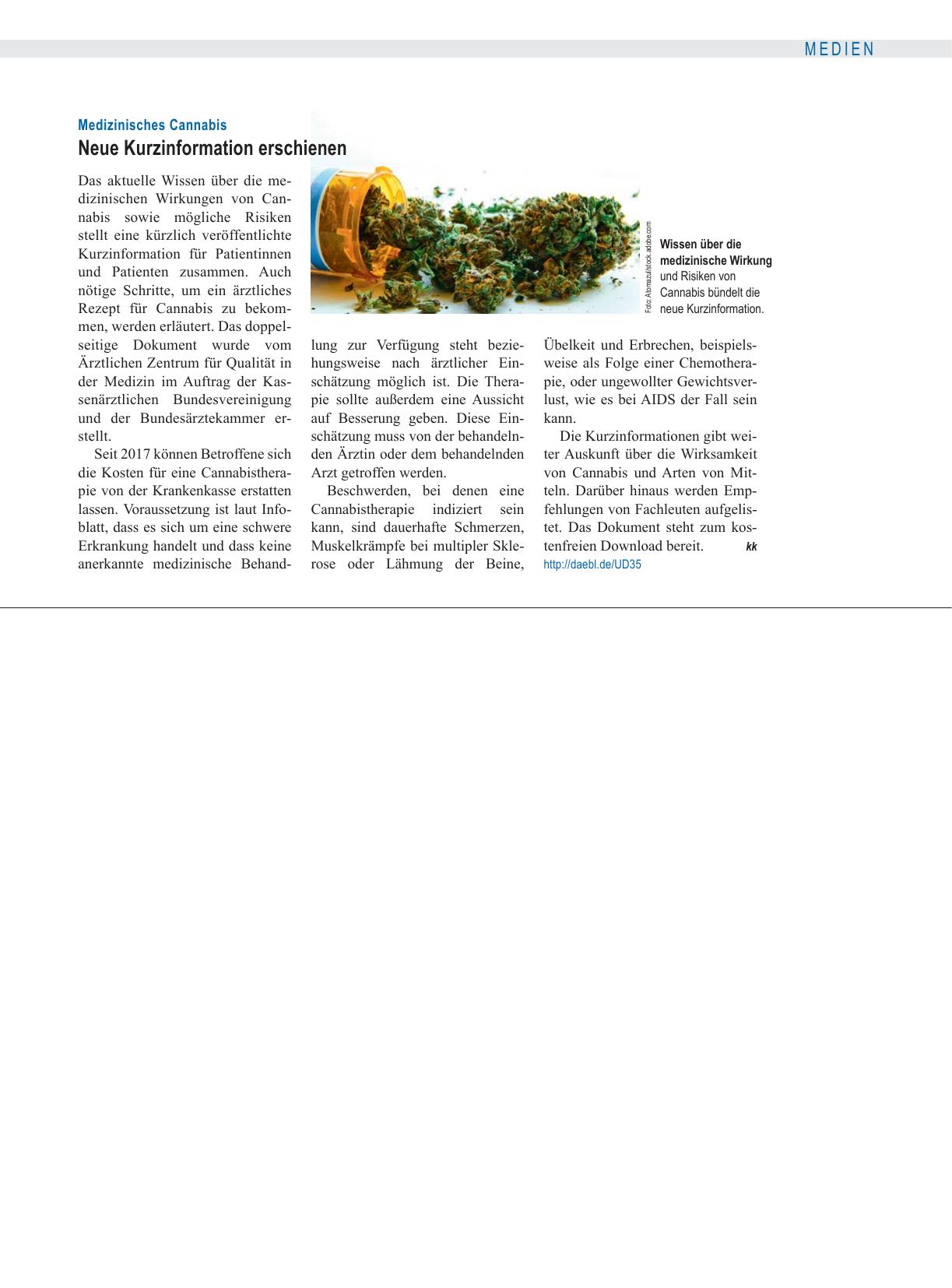 Vorschauseite 1: Medizinisches Cannabis: Neue Kurzinformation erschienen