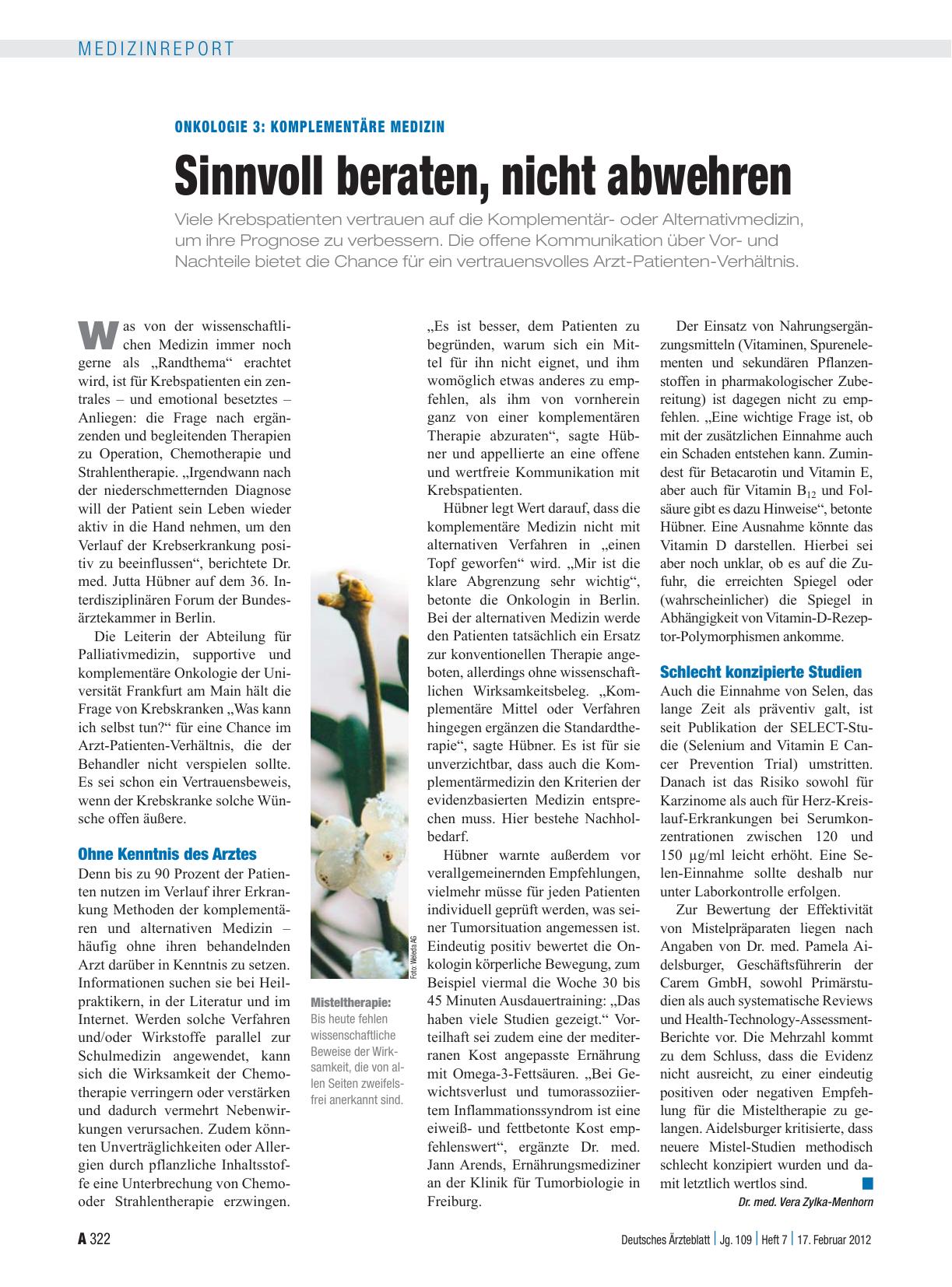 Vorschauseite 1: Onkologie 3: Komplementäre Medizin: Sinnvoll beraten, nicht abwehren