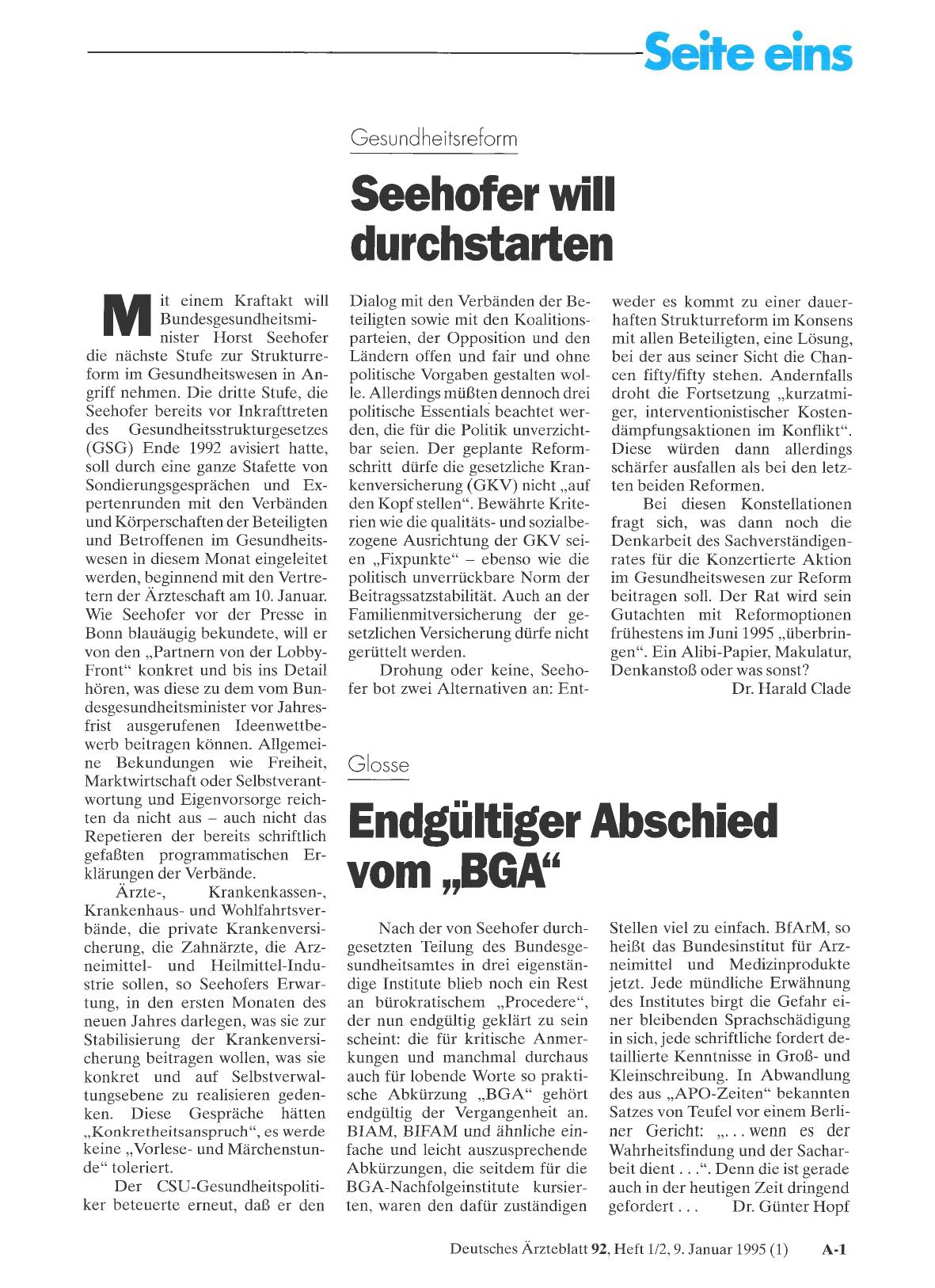 Vorschauseite 1: Glosse: Endgültiger Abschied vom „BGA“