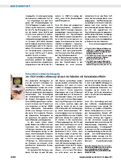 Vorschauseite 1: Nicht-proliferative diabetische Retinopathie: Der VEGF-Inhibitor Aflibercept ist auch bei Patienten mit Risikostadien effektiv