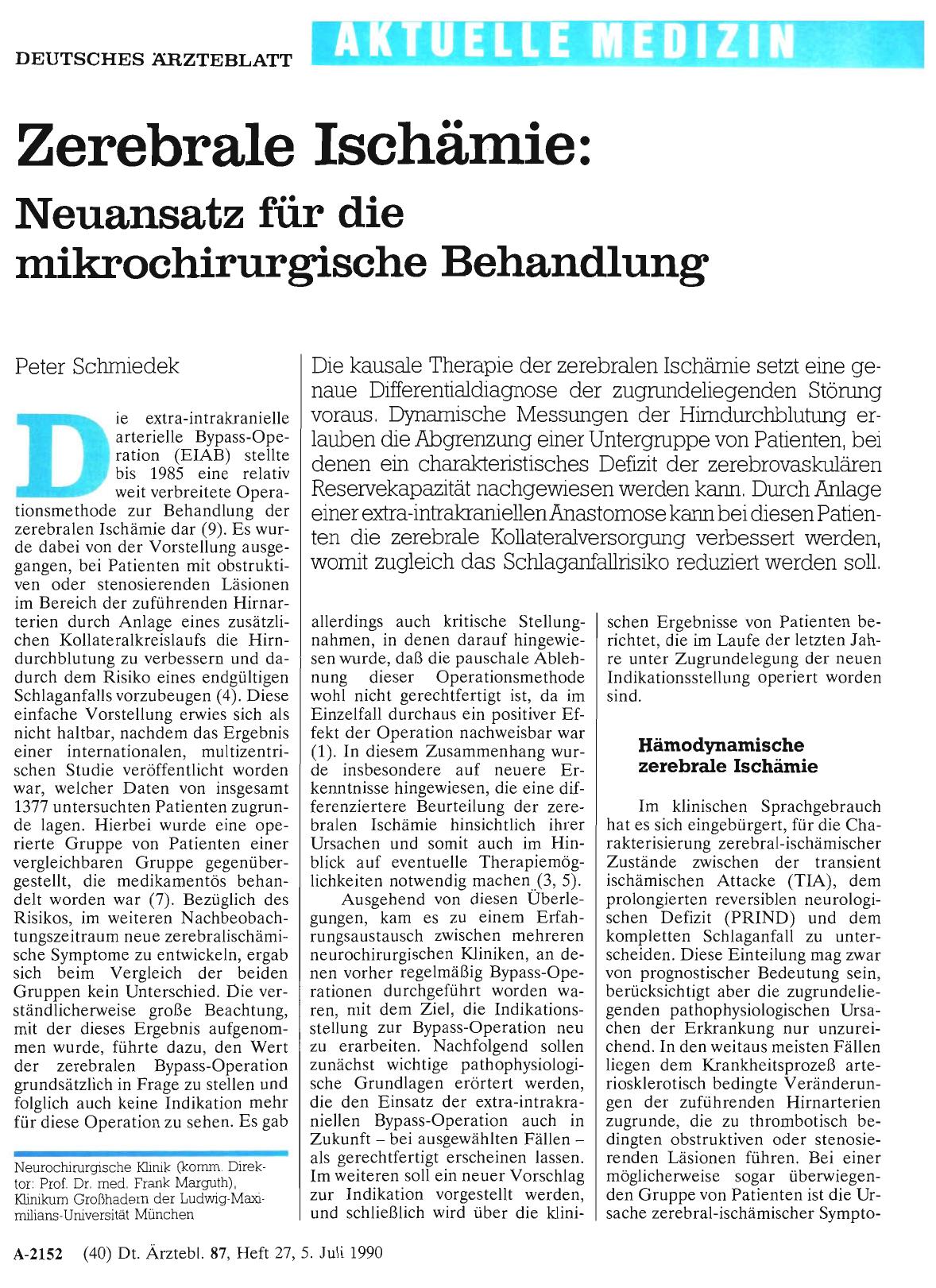 Vorschauseite 1: Zerebrale Ischämie: Neuansatz für die mikrochirurgische Behandlung
