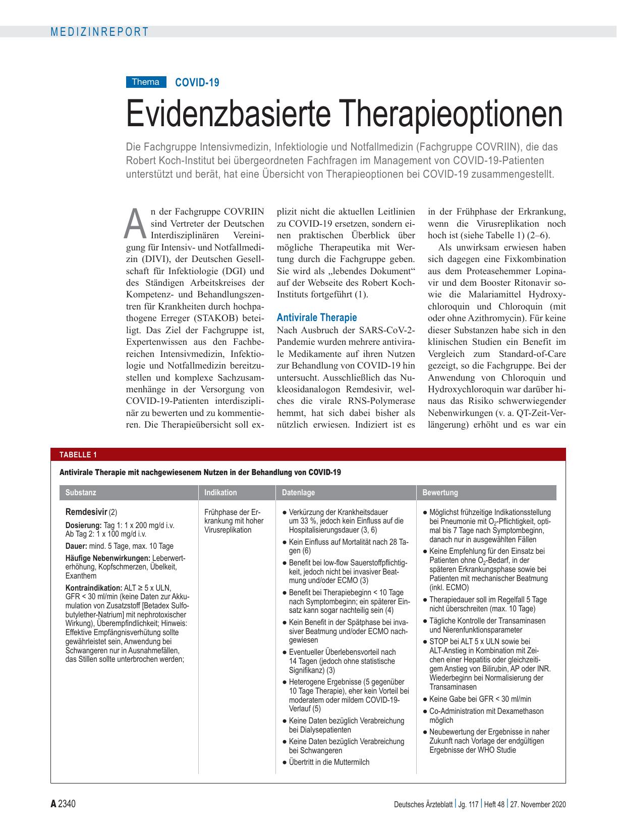 Vorschauseite 1: COVID-19: Evidenzbasierte Therapieoptionen