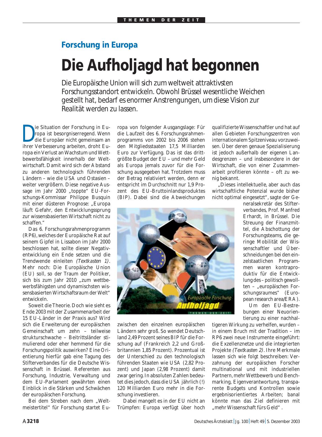 Vorschauseite 1: Forschung in Europa: Die Aufholjagd hat begonnen
