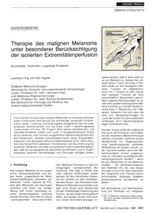 Vorschauseite 1: KARZINOMSERIE: Therapie des malignen Melanoms unter besonderer Berücksichtigung der isolierten Extremitätenperfusion - Grundsätze, Techniken, ungelöste Probleme