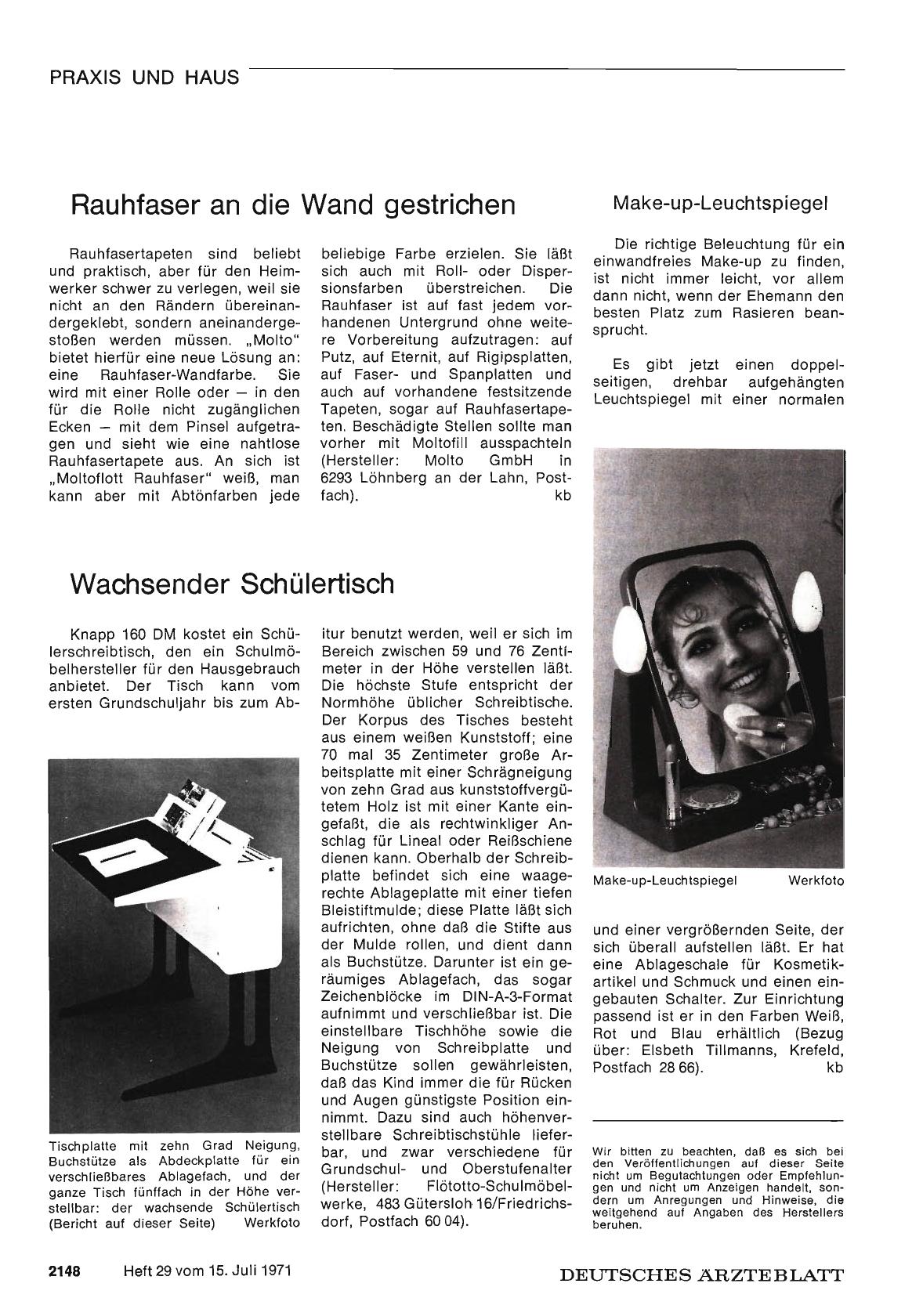 Vorschauseite 1: Rauhfaser an die Wand gestrichen / Wachsender Schülertisch / Make-up-Leuchtspiegel