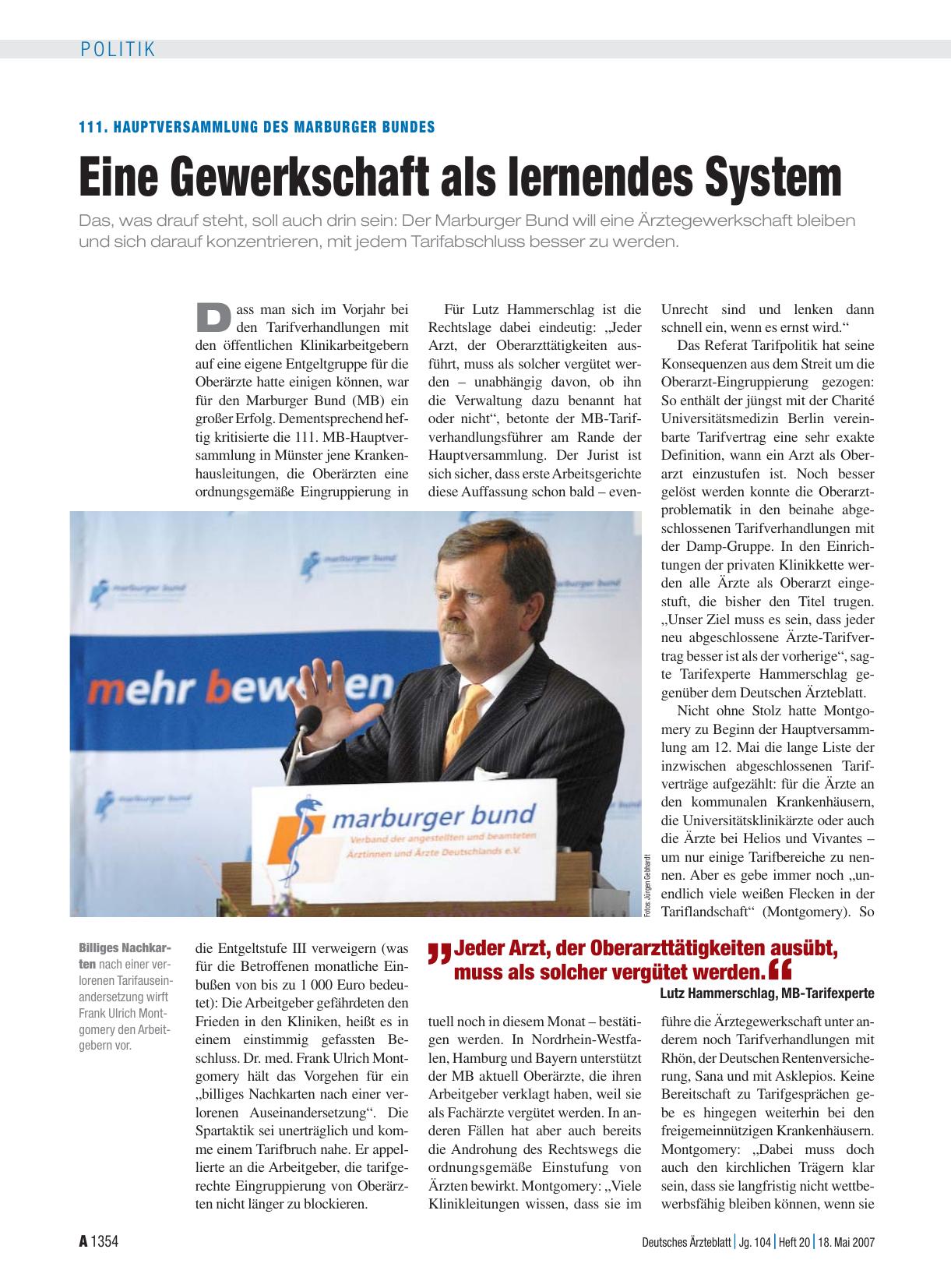 Vorschauseite 1: 111. Hauptversammlung des Marburger Bundes: Eine Gewerkschaft als lernendes System