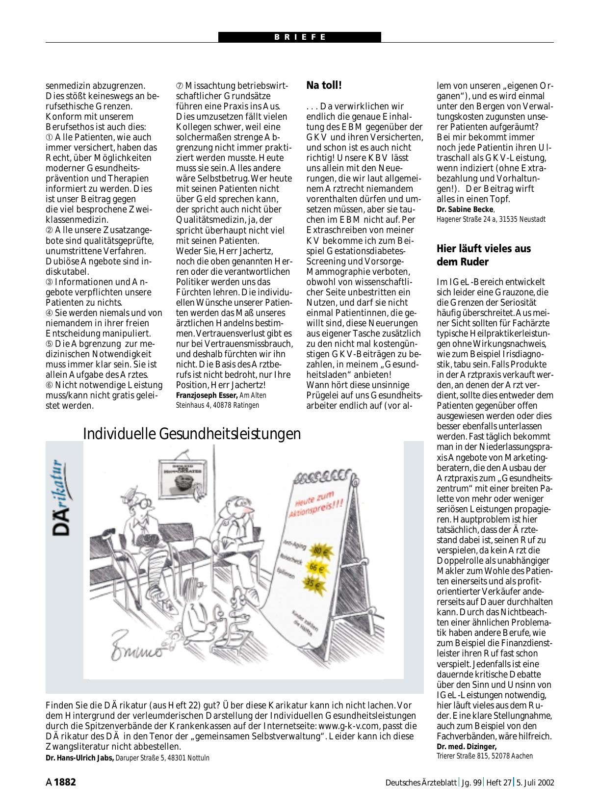 Vorschauseite 1: Arzt und Geschäft: DÄrikatur - Individuelle Gesundheitsleistungen