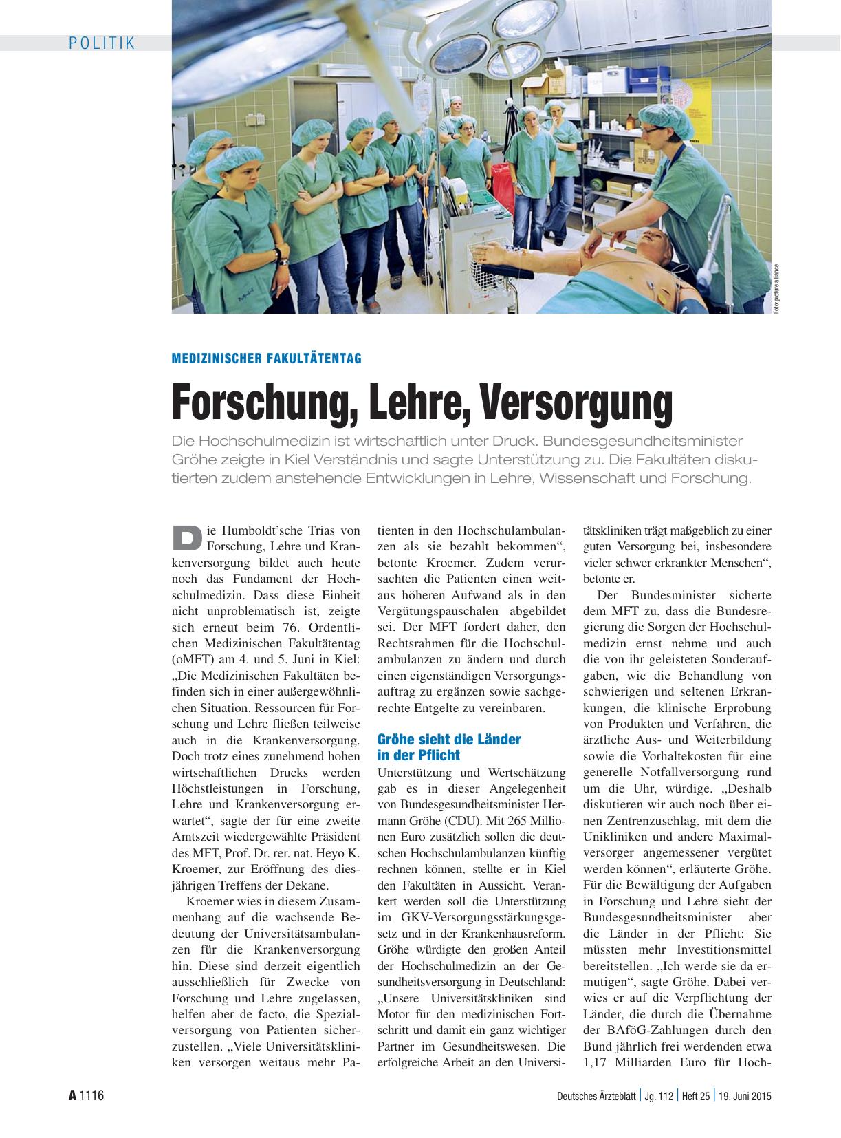 Vorschauseite 1: Medizinischer Fakultätentag: Forschung, Lehre, Versorgung