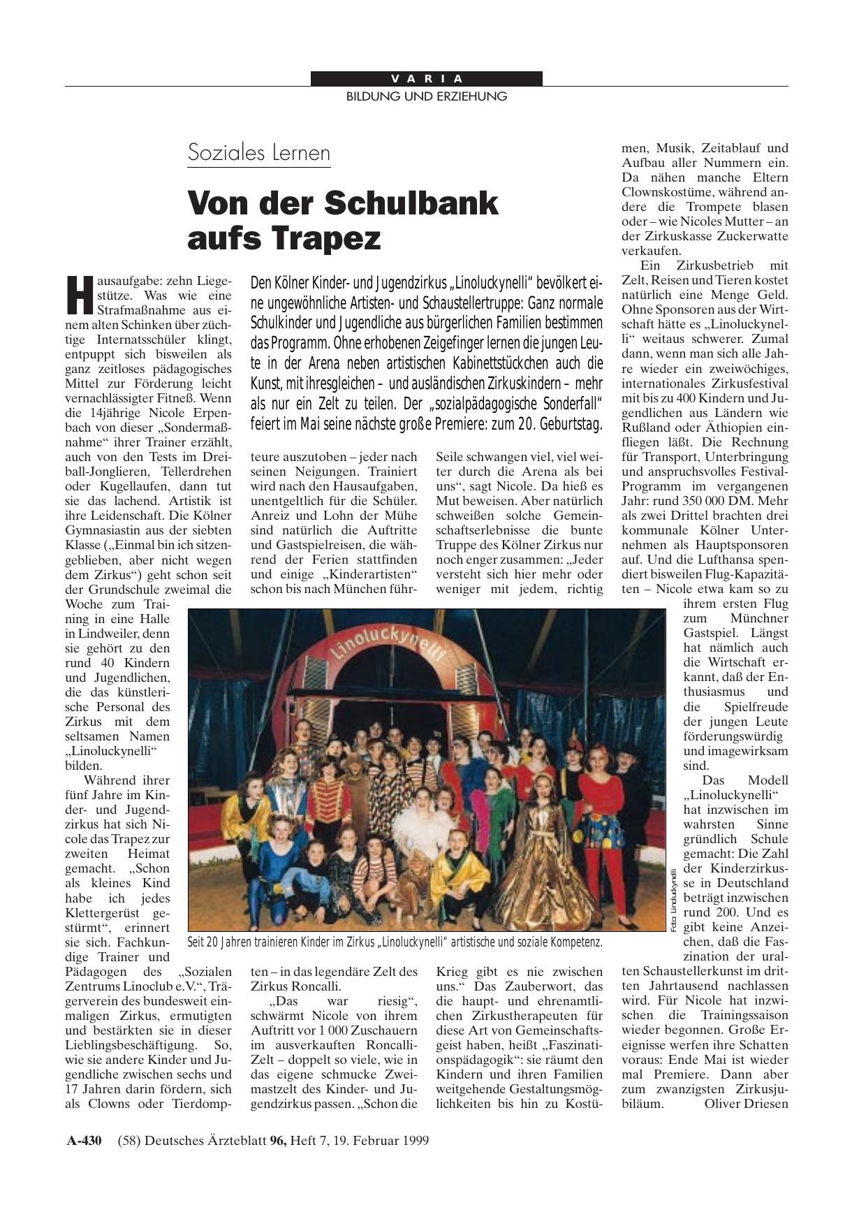 Vorschauseite 1: Soziales Lernen: Von der Schulbank aufs Trapez