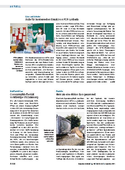 Vorschauseite 1: Kitas und Schulen: Ärzte für bundesweiten Einsatz von PCR-Lollitests